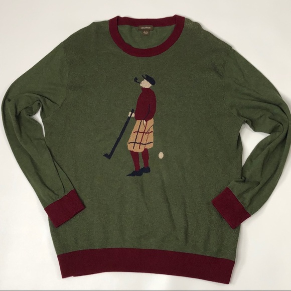 Men’s Crewneck Golfer Print Sweater - Picture 1 of 6